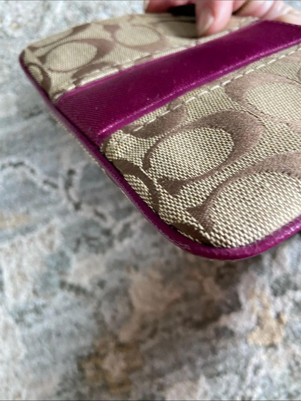 Coach (2012-13) Signature Wristlet in Khaki and Passion Berry (F49174)